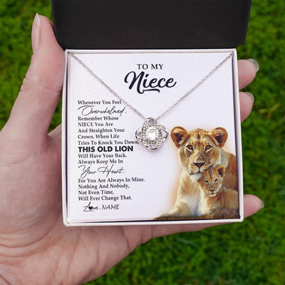 Love Knot Necklace 14K White Gold Finish | 2 | Personalized To My Niece Necklace From Aunt Auntie Whenever You Fell Overwhelmed Lion Niece Birthday Graduation Christmas Customized Gift Box Message Card | siriusteestore
