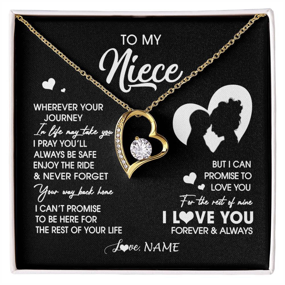 Forever Love Necklace 18K Yellow Gold Finish | 1 | Personalized To My Niece Necklace From Aunt Auntie Wherever Your Journey Niece Birthday Gifts Jewelry Graduation Christmas Customized Gift Box Message Card | siriusteestore