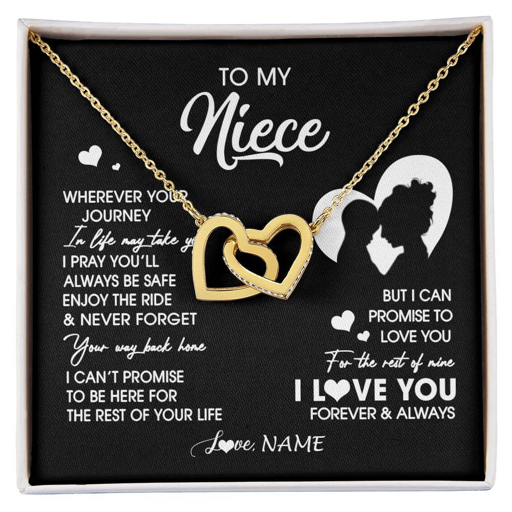 Interlocking Hearts Necklace 18K Yellow Gold Finish | 1 | Personalized To My Niece Necklace From Aunt Auntie Wherever Your Journey Niece Birthday Gifts Jewelry Graduation Christmas Customized Gift Box Message Card | siriusteestore