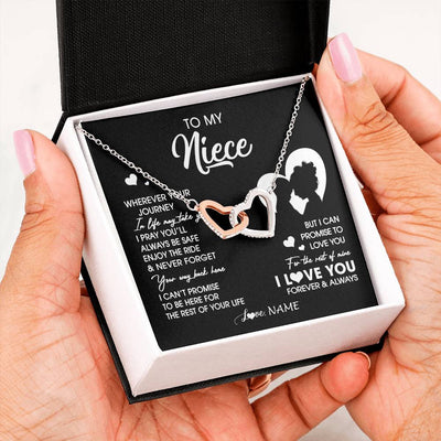 Interlocking Hearts Necklace Stainless Steel & Rose Gold Finish | 2 | Personalized To My Niece Necklace From Aunt Auntie Wherever Your Journey Niece Birthday Gifts Jewelry Graduation Christmas Customized Gift Box Message Card | siriusteestore