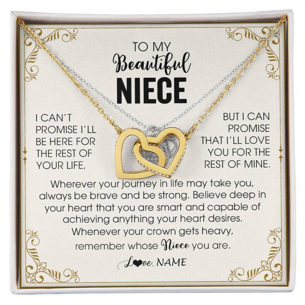 Interlocking Hearts Necklace 18K Yellow Gold Finish | 1 | Personalized To My Niece Necklace From Aunt Auntie Wherever Your Journey in Life There Niece Birthday Christmas Graduation Customized Gift Box Message Card | siriusteestore