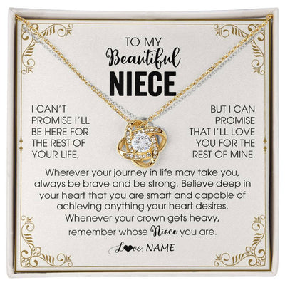 Love Knot Necklace 18K Yellow Gold Finish | 1 | Personalized To My Niece Necklace From Aunt Auntie Wherever Your Journey in Life There Niece Birthday Christmas Graduation Customized Gift Box Message Card | siriusteestore