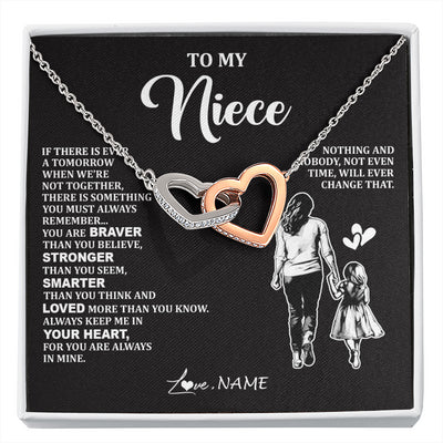 Interlocking Hearts Necklace Stainless Steel & Rose Gold Finish | 1 | Personalized To My Niece Necklace From Aunt Auntie You Are Always In Mine Beautiful Niece Jewelry Birthday Graduation Christmas With Gift Box Message Card | siriusteestore