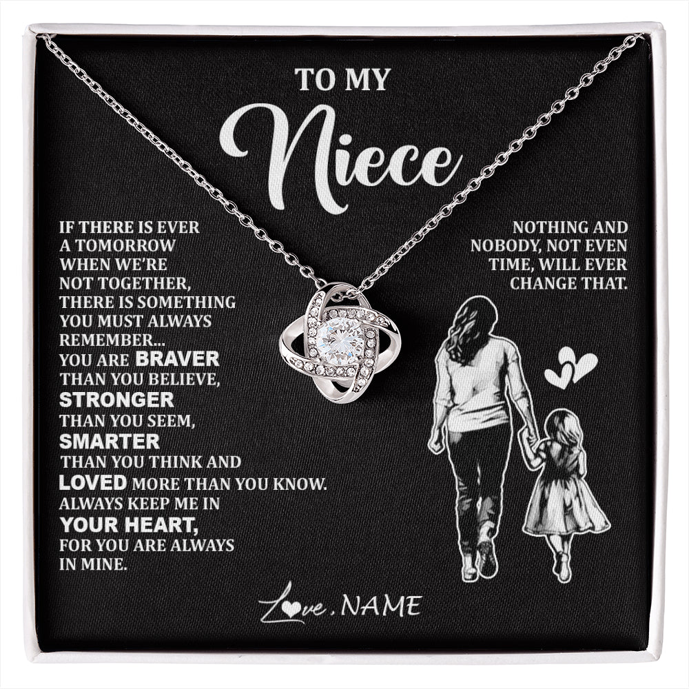 Love Knot Necklace 14K White Gold Finish | 1 | Personalized To My Niece Necklace From Aunt Auntie You Are Always In Mine Beautiful Niece Jewelry Birthday Graduation Christmas With Gift Box Message Card | siriusteestore