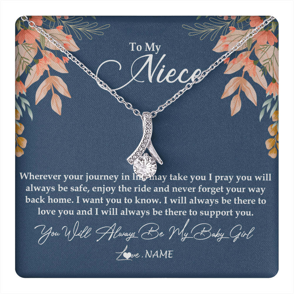 Alluring Beauty Necklace 14K White Gold Finish | 1 | Personalized To My Niece Necklace From Aunt Auntie You Will Always Be My Baby Niece Jewelry Birthday Graduation Christmas Customized Gift Box Message Card | siriusteestore
