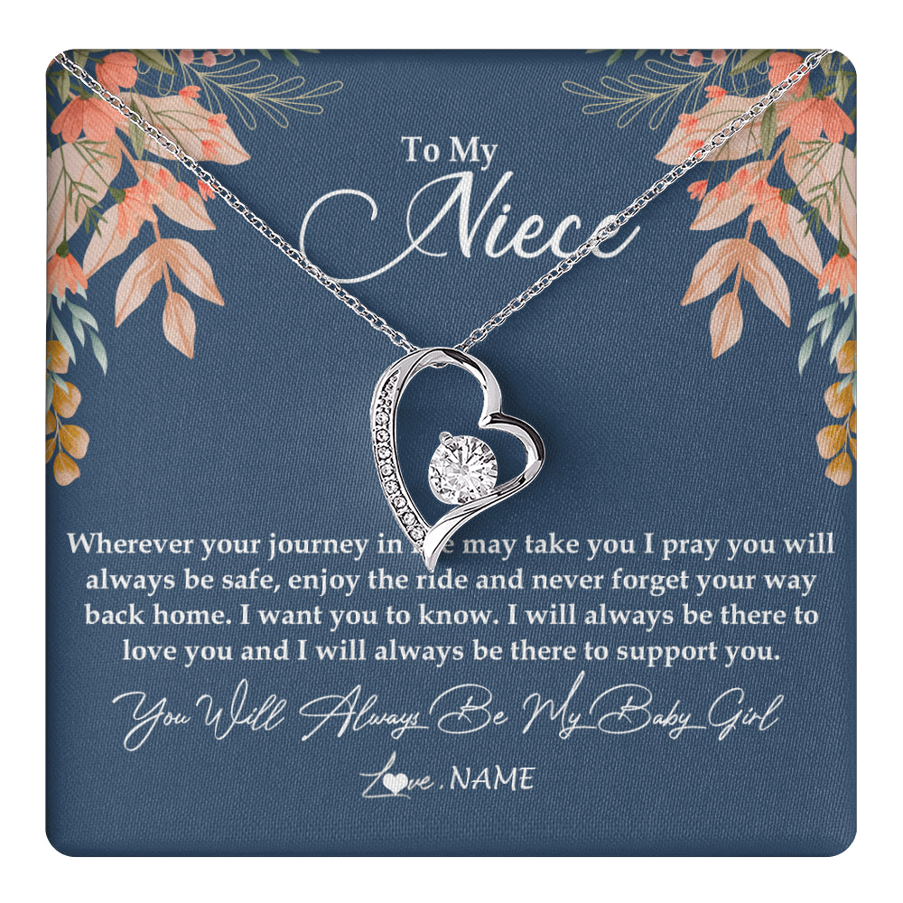 Forever Love Necklace 14K White Gold Finish | 1 | Personalized To My Niece Necklace From Aunt Auntie You Will Always Be My Baby Niece Jewelry Birthday Graduation Christmas Customized Gift Box Message Card | siriusteestore
