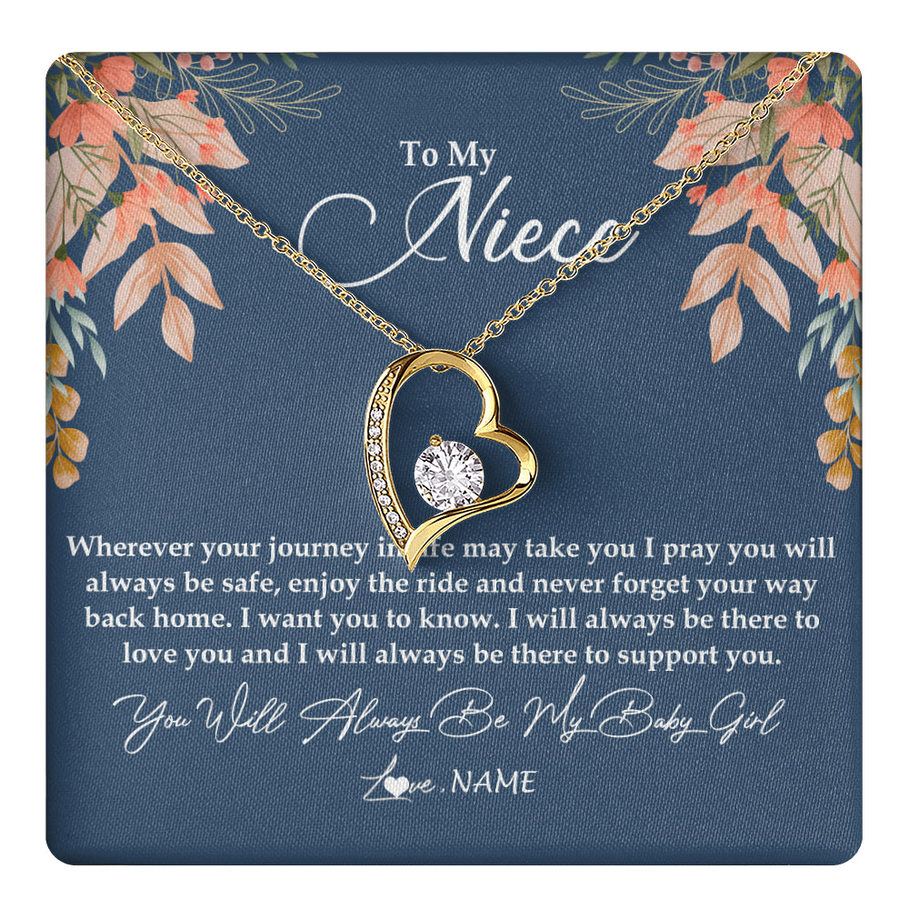 Forever Love Necklace 18K Yellow Gold Finish | 1 | Personalized To My Niece Necklace From Aunt Auntie You Will Always Be My Baby Niece Jewelry Birthday Graduation Christmas Customized Gift Box Message Card | siriusteestore