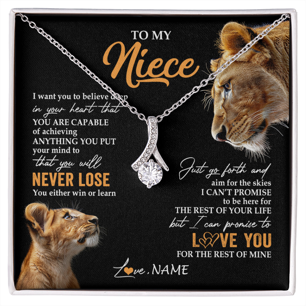 Alluring Beauty Necklace 14K White Gold Finish | 1 | Personalized To My Niece Necklace From Aunt Auntie You Will Never Lose Lion Niece Birthday Gifts Graduation Christmas Customized Gift Box Message Card | siriusteestore