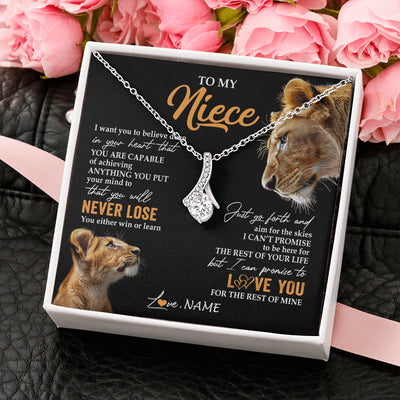 Alluring Beauty Necklace 14K White Gold Finish | 2 | Personalized To My Niece Necklace From Aunt Auntie You Will Never Lose Lion Niece Birthday Gifts Graduation Christmas Customized Gift Box Message Card | siriusteestore