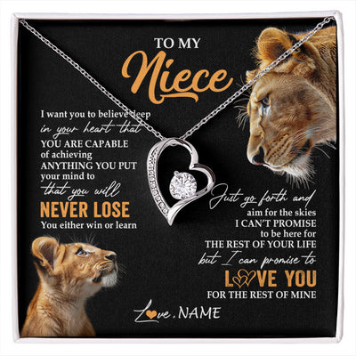 Forever Love Necklace 14K White Gold Finish | 1 | Personalized To My Niece Necklace From Aunt Auntie You Will Never Lose Lion Niece Birthday Gifts Graduation Christmas Customized Gift Box Message Card | siriusteestore