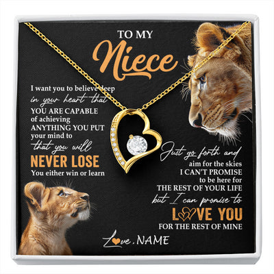 Forever Love Necklace 18K Yellow Gold Finish | 1 | Personalized To My Niece Necklace From Aunt Auntie You Will Never Lose Lion Niece Birthday Gifts Graduation Christmas Customized Gift Box Message Card | siriusteestore