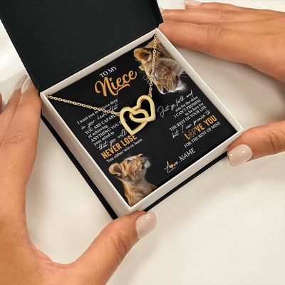 Interlocking Hearts Necklace 18K Yellow Gold Finish | 2 | Personalized To My Niece Necklace From Aunt Auntie You Will Never Lose Lion Niece Birthday Gifts Graduation Christmas Customized Gift Box Message Card | siriusteestore