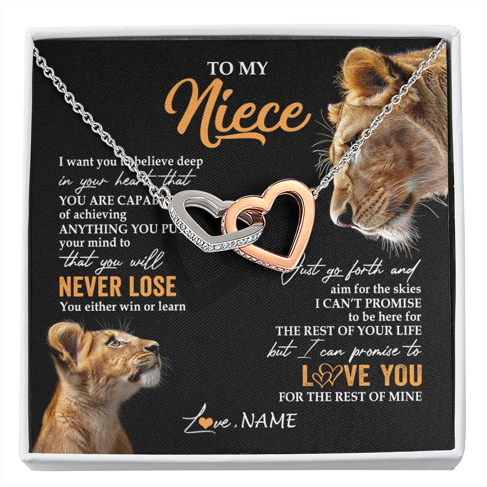 Interlocking Hearts Necklace Stainless Steel & Rose Gold Finish | 1 | Personalized To My Niece Necklace From Aunt Auntie You Will Never Lose Lion Niece Birthday Gifts Graduation Christmas Customized Gift Box Message Card | siriusteestore