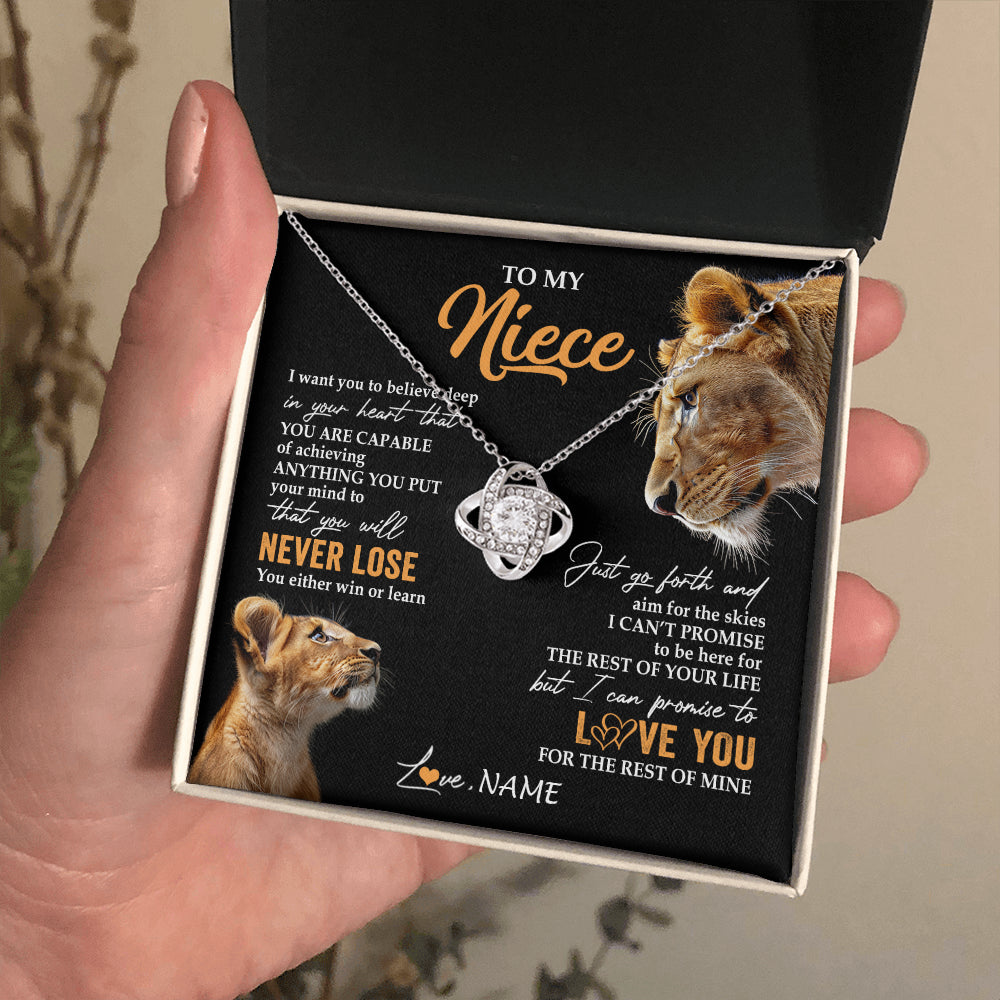 Love Knot Necklace 14K White Gold Finish | 2 | Personalized To My Niece Necklace From Aunt Auntie You Will Never Lose Lion Niece Birthday Gifts Graduation Christmas Customized Gift Box Message Card | siriusteestore