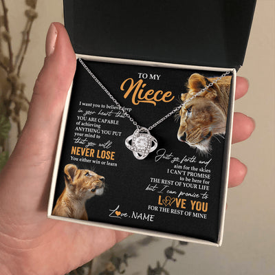 Love Knot Necklace 14K White Gold Finish | 2 | Personalized To My Niece Necklace From Aunt Auntie You Will Never Lose Lion Niece Birthday Gifts Graduation Christmas Customized Gift Box Message Card | siriusteestore