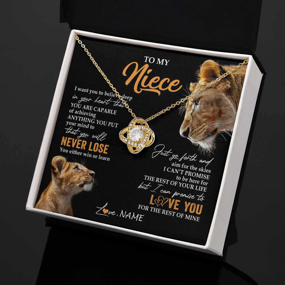 Love Knot Necklace 18K Yellow Gold Finish | 2 | Personalized To My Niece Necklace From Aunt Auntie You Will Never Lose Lion Niece Birthday Gifts Graduation Christmas Customized Gift Box Message Card | siriusteestore