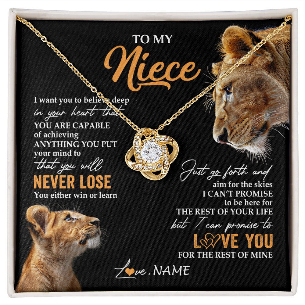 Love Knot Necklace 18K Yellow Gold Finish | 1 | Personalized To My Niece Necklace From Aunt Auntie You Will Never Lose Lion Niece Birthday Gifts Graduation Christmas Customized Gift Box Message Card | siriusteestore