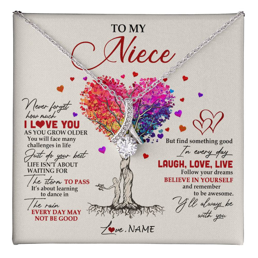 Alluring Beauty Necklace 14K White Gold Finish | 1 | Personalized To My Niece Necklace From Aunt Aunty Colorful Tree Never Forget I Love You Niece Birthday Graduation Christmas Customized Gift Box Message Card | siriusteestore