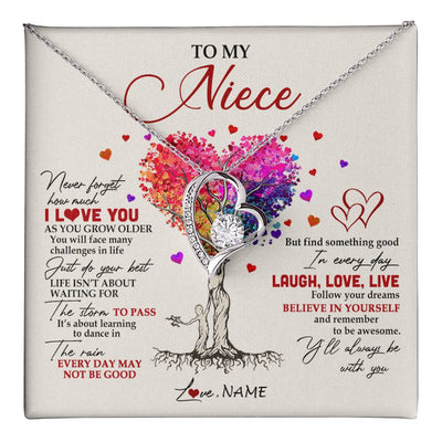 Forever Love Necklace 14K White Gold Finish | 1 | Personalized To My Niece Necklace From Aunt Aunty Colorful Tree Never Forget I Love You Niece Birthday Graduation Christmas Customized Gift Box Message Card | siriusteestore