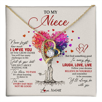 Forever Love Necklace 18K Yellow Gold Finish | 1 | Personalized To My Niece Necklace From Aunt Aunty Colorful Tree Never Forget I Love You Niece Birthday Graduation Christmas Customized Gift Box Message Card | siriusteestore