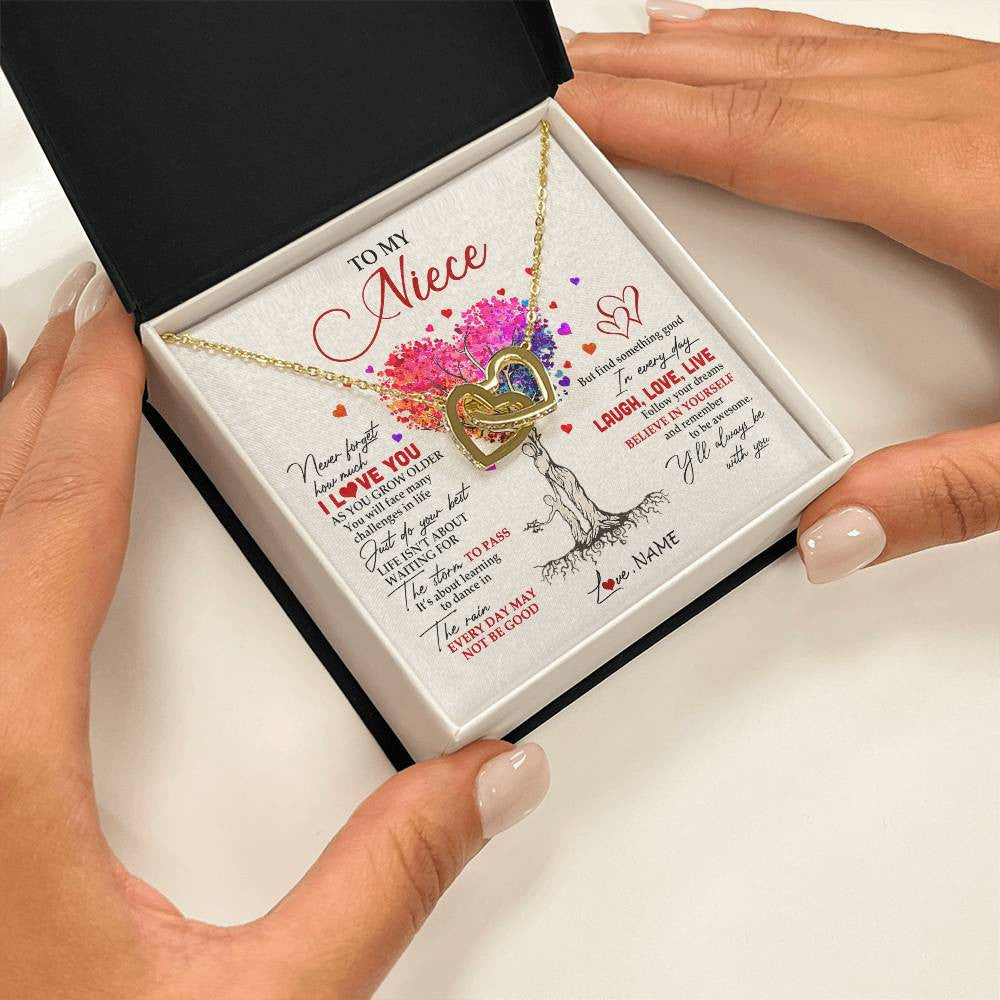 Interlocking Hearts Necklace 18K Yellow Gold Finish | 2 | Personalized To My Niece Necklace From Aunt Aunty Colorful Tree Never Forget I Love You Niece Birthday Graduation Christmas Customized Gift Box Message Card | siriusteestore