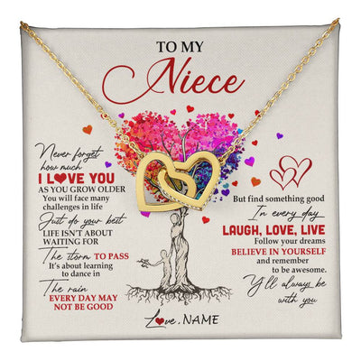 Interlocking Hearts Necklace 18K Yellow Gold Finish | 1 | Personalized To My Niece Necklace From Aunt Aunty Colorful Tree Never Forget I Love You Niece Birthday Graduation Christmas Customized Gift Box Message Card | siriusteestore