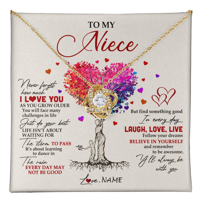 Love Knot Necklace 18K Yellow Gold Finish | 1 | Personalized To My Niece Necklace From Aunt Aunty Colorful Tree Never Forget I Love You Niece Birthday Graduation Christmas Customized Gift Box Message Card | siriusteestore