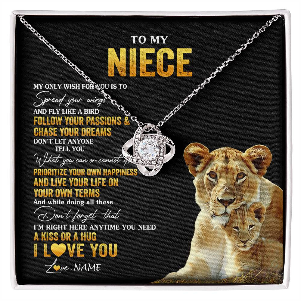 Love Knot Necklace 14K White Gold Finish | 1 | Personalized To My Niece Necklace From Aunt Aunty Lion My Only Wish For You Niece Birthday Graduation Christmas Customized Gift Box Message Card | siriusteestore
