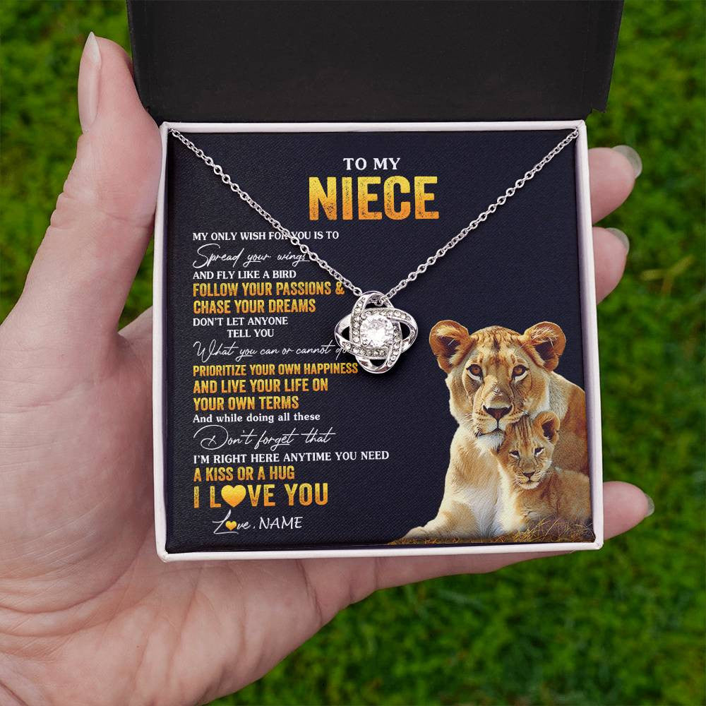 Love Knot Necklace 14K White Gold Finish | 2 | Personalized To My Niece Necklace From Aunt Aunty Lion My Only Wish For You Niece Birthday Graduation Christmas Customized Gift Box Message Card | siriusteestore