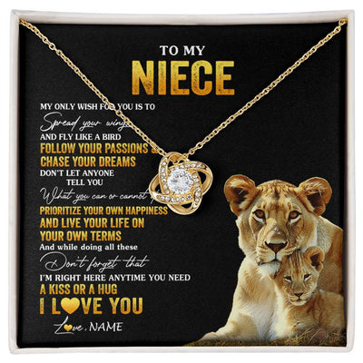 Love Knot Necklace 18K Yellow Gold Finish | 1 | Personalized To My Niece Necklace From Aunt Aunty Lion My Only Wish For You Niece Birthday Graduation Christmas Customized Gift Box Message Card | siriusteestore