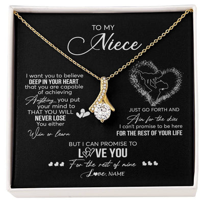 Alluring Beauty Necklace 18K Yellow Gold Finish | 1 | Personalized To My Niece Necklace From Aunt Aunty Promise To Love You Niece Birthday Graduation Christmas Pendant Customized Gift Box Message Card | siriusteestore