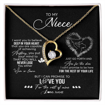 Forever Love Necklace 18K Yellow Gold Finish | 1 | Personalized To My Niece Necklace From Aunt Aunty Promise To Love You Niece Birthday Graduation Christmas Pendant Customized Gift Box Message Card | siriusteestore