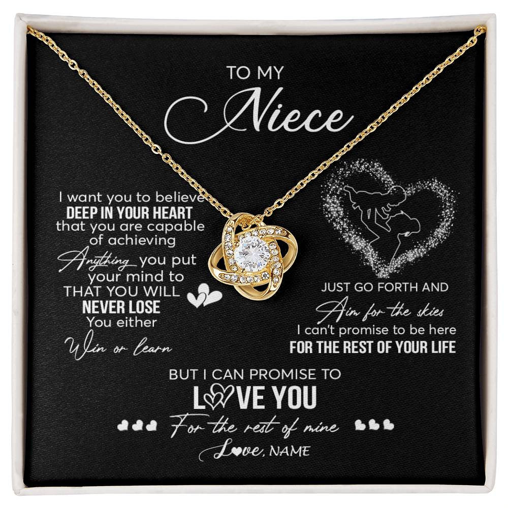 Love Knot Necklace 18K Yellow Gold Finish | 1 | Personalized To My Niece Necklace From Aunt Aunty Promise To Love You Niece Birthday Graduation Christmas Pendant Customized Gift Box Message Card | siriusteestore