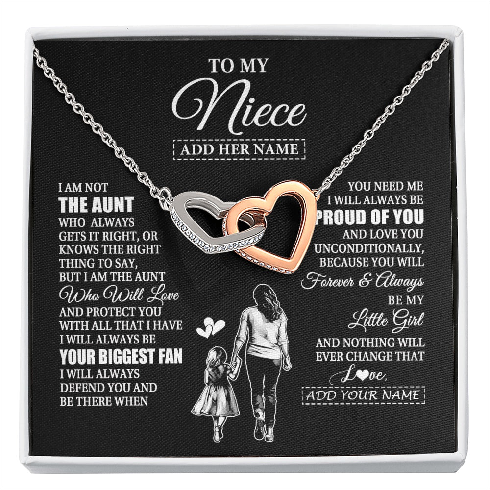 Interlocking Hearts Necklace Stainless Steel & Rose Gold Finish | 1 | Personalized To My Niece Necklace From Aunt Biggest Fan Birthday Gifts For Niece From Aunt Auntie Niece Graduation Christmas Customized Gift Box Message Card | siriusteestore.myshopify
