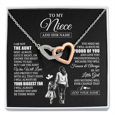 Interlocking Hearts Necklace Stainless Steel & Rose Gold Finish | 1 | Personalized To My Niece Necklace From Aunt Biggest Fan Birthday Gifts For Niece From Aunt Auntie Niece Graduation Christmas Customized Gift Box Message Card | siriusteestore.myshopify