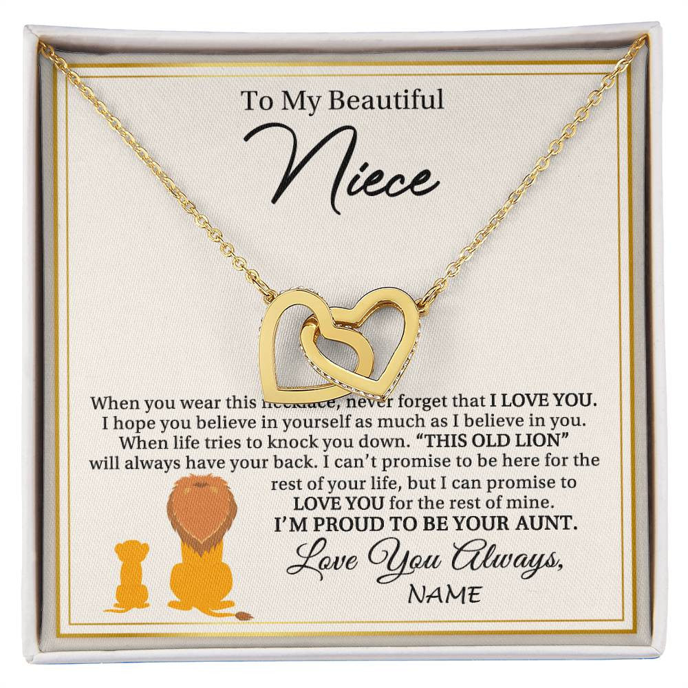 Interlocking Hearts Necklace 18K Yellow Gold Finish | 1 | Personalized To My Niece Necklace From Aunt I'M Proud To Be Your Aunt Lion Niece Birthday Graduation Christmas Customized Gift Box Message Card | siriusteestore