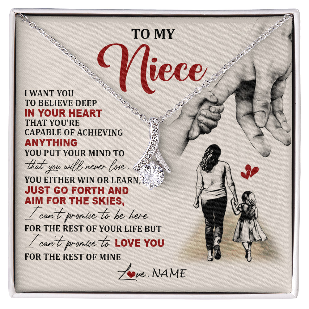 Alluring Beauty Necklace 14K White Gold Finish | 1 | Personalized To My Niece Necklace From Aunt Promise To Love You Niece Birthday Valentines Day Graduation Christmas Customized Gift Box Message Card | siriusteestore
