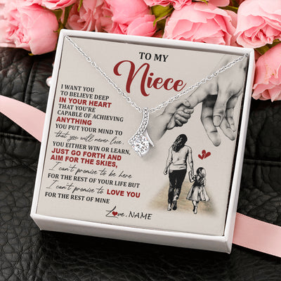 Alluring Beauty Necklace 14K White Gold Finish | 2 | Personalized To My Niece Necklace From Aunt Promise To Love You Niece Birthday Valentines Day Graduation Christmas Customized Gift Box Message Card | siriusteestore