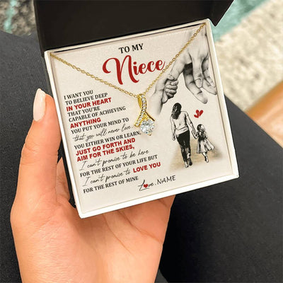Alluring Beauty Necklace 18K Yellow Gold Finish | 2 | Personalized To My Niece Necklace From Aunt Promise To Love You Niece Birthday Valentines Day Graduation Christmas Customized Gift Box Message Card | siriusteestore