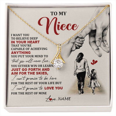 Alluring Beauty Necklace 18K Yellow Gold Finish | 1 | Personalized To My Niece Necklace From Aunt Promise To Love You Niece Birthday Valentines Day Graduation Christmas Customized Gift Box Message Card | siriusteestore