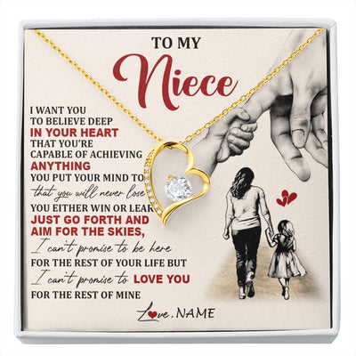 Forever Love Necklace 18K Yellow Gold Finish | 1 | Personalized To My Niece Necklace From Aunt Promise To Love You Niece Birthday Valentines Day Graduation Christmas Customized Gift Box Message Card | siriusteestore