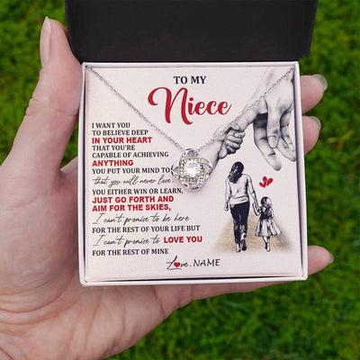 Love Knot Necklace 14K White Gold Finish | 2 | Personalized To My Niece Necklace From Aunt Promise To Love You Niece Birthday Valentines Day Graduation Christmas Customized Gift Box Message Card | siriusteestore