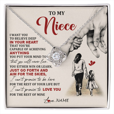 Love Knot Necklace 14K White Gold Finish | 1 | Personalized To My Niece Necklace From Aunt Promise To Love You Niece Birthday Valentines Day Graduation Christmas Customized Gift Box Message Card | siriusteestore
