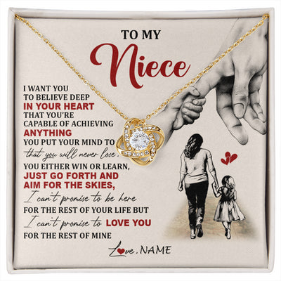 Love Knot Necklace 18K Yellow Gold Finish | 1 | Personalized To My Niece Necklace From Aunt Promise To Love You Niece Birthday Valentines Day Graduation Christmas Customized Gift Box Message Card | siriusteestore