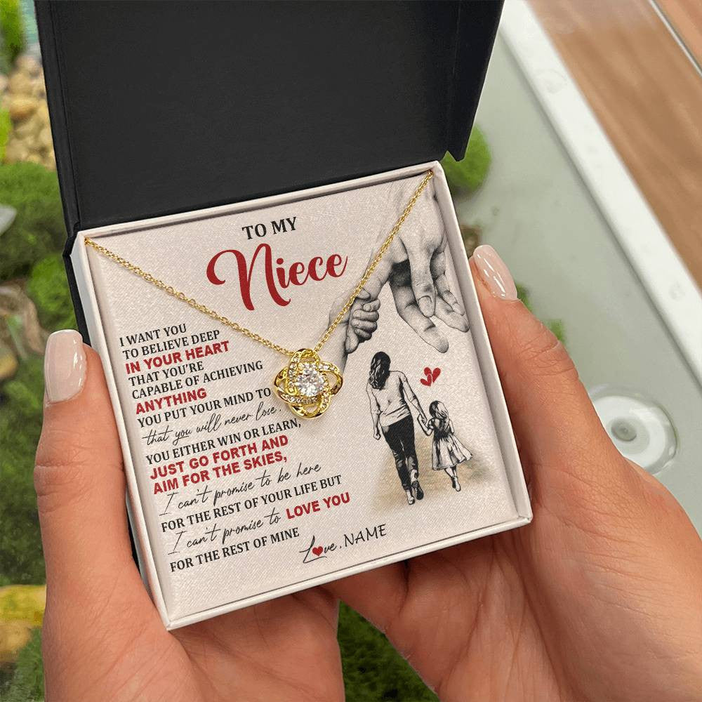 Love Knot Necklace 18K Yellow Gold Finish | 2 | Personalized To My Niece Necklace From Aunt Promise To Love You Niece Birthday Valentines Day Graduation Christmas Customized Gift Box Message Card | siriusteestore