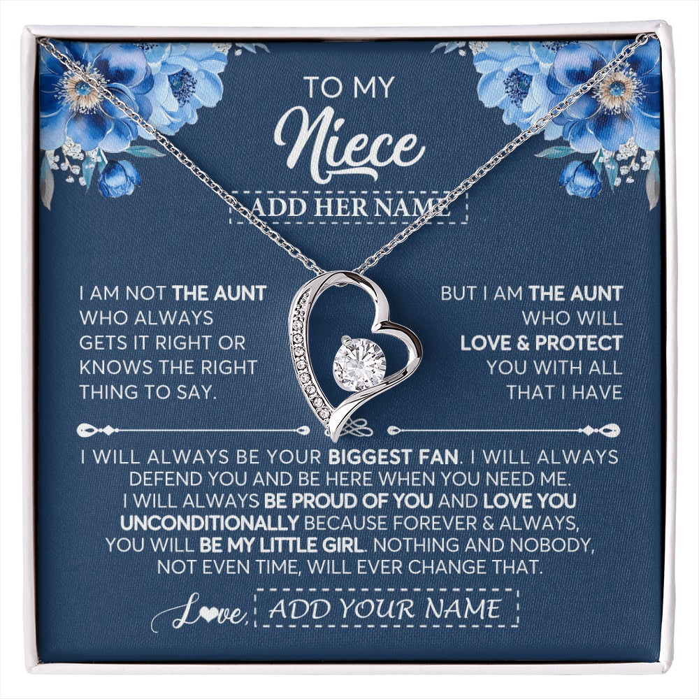 Forever Love Necklace 14K White Gold Finish | 1 | Personalized To My Niece Necklace From Aunt Proud Of You Birthday Gifts For Niece Jewelry Gifts Graduation Christmas Customized Gift Box Message Card | https://siriusteestore.