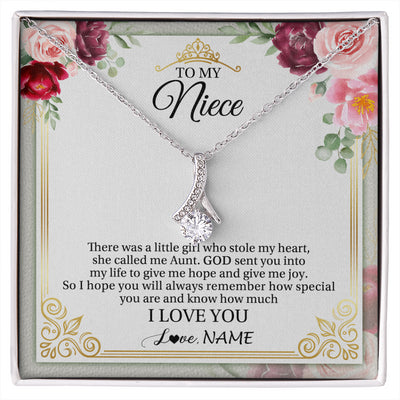 Alluring Beauty Necklace 14K White Gold Finish | 1 | Personalized To My Niece Necklace From Aunt There Was A Little Girl Niece Birthday Gifts Jewelry Graduation Christmas Customized Gift Box Message Card | siriusteestore