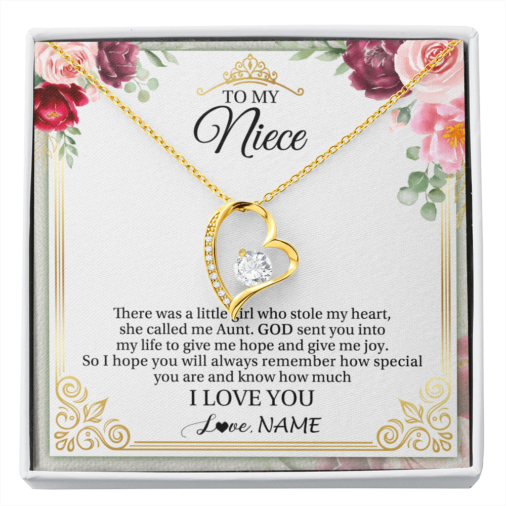 Forever Love Necklace 18K Yellow Gold Finish | 1 | Personalized To My Niece Necklace From Aunt There Was A Little Girl Niece Birthday Gifts Jewelry Graduation Christmas Customized Gift Box Message Card | siriusteestore
