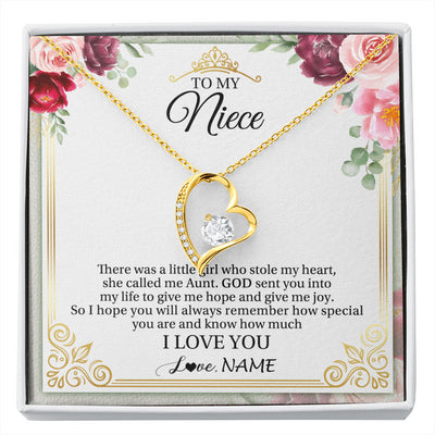 Forever Love Necklace 18K Yellow Gold Finish | 1 | Personalized To My Niece Necklace From Aunt There Was A Little Girl Niece Birthday Gifts Jewelry Graduation Christmas Customized Gift Box Message Card | siriusteestore