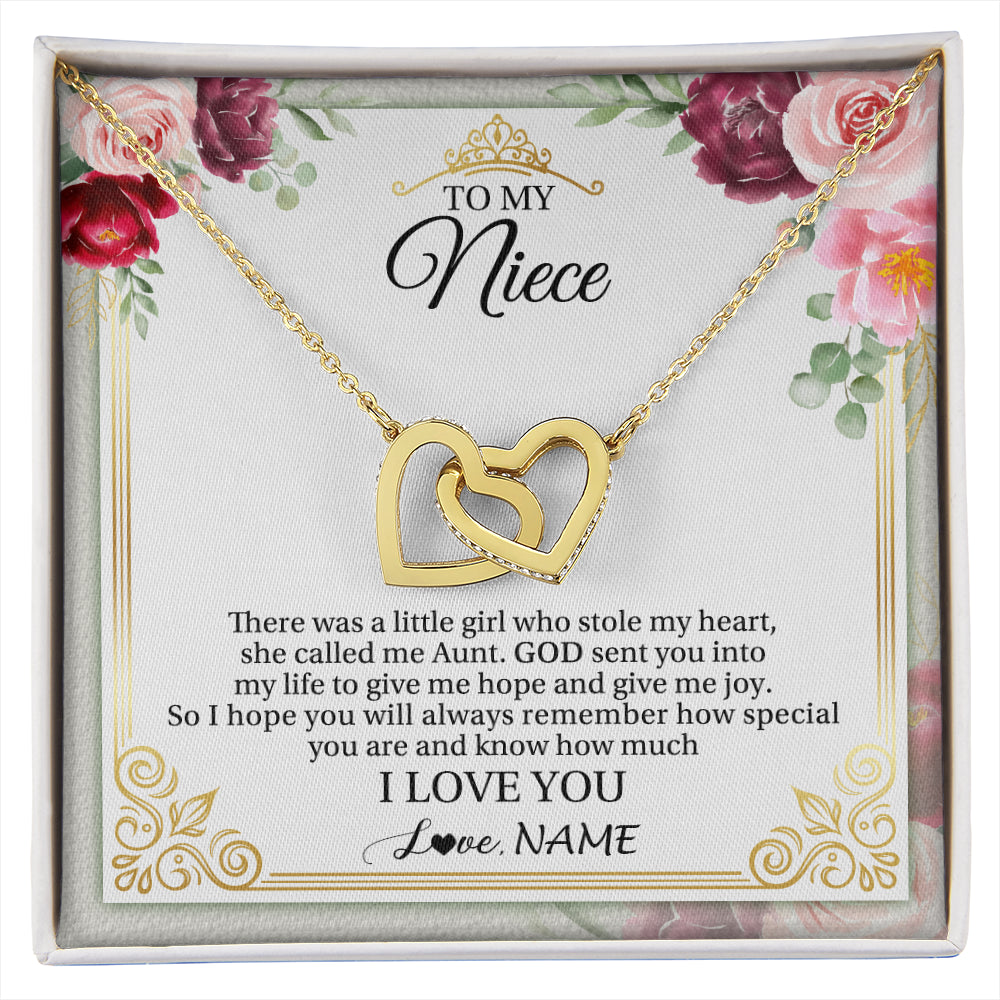 Interlocking Hearts Necklace 18K Yellow Gold Finish | 1 | Personalized To My Niece Necklace From Aunt There Was A Little Girl Niece Birthday Gifts Jewelry Graduation Christmas Customized Gift Box Message Card | siriusteestore